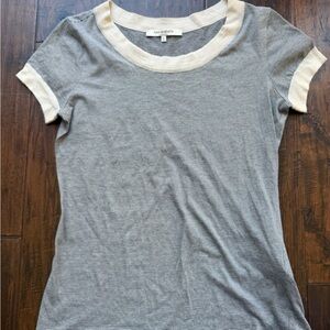 Rani Arabella Navy Micro-Striped Tee with Cream Trim